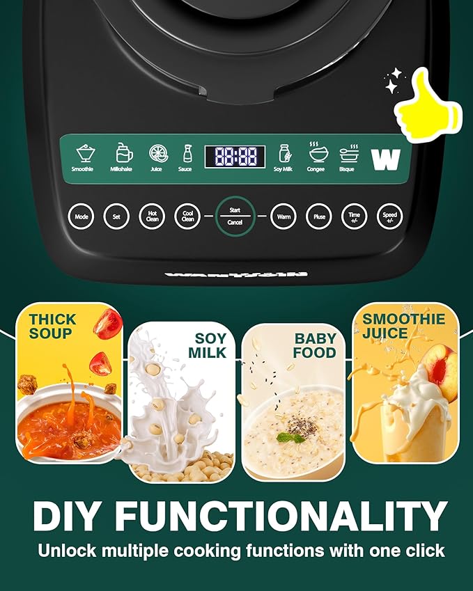 WantJoin Multifunctional Cooking BlenderHigh-Speed Countertop Blender 24000RPM Hot&ampCold9 One Touch Programs with 12H Delay Cook60 OzSoybean Milk Machine for Nut ButtersSoupsShakes and Smoot