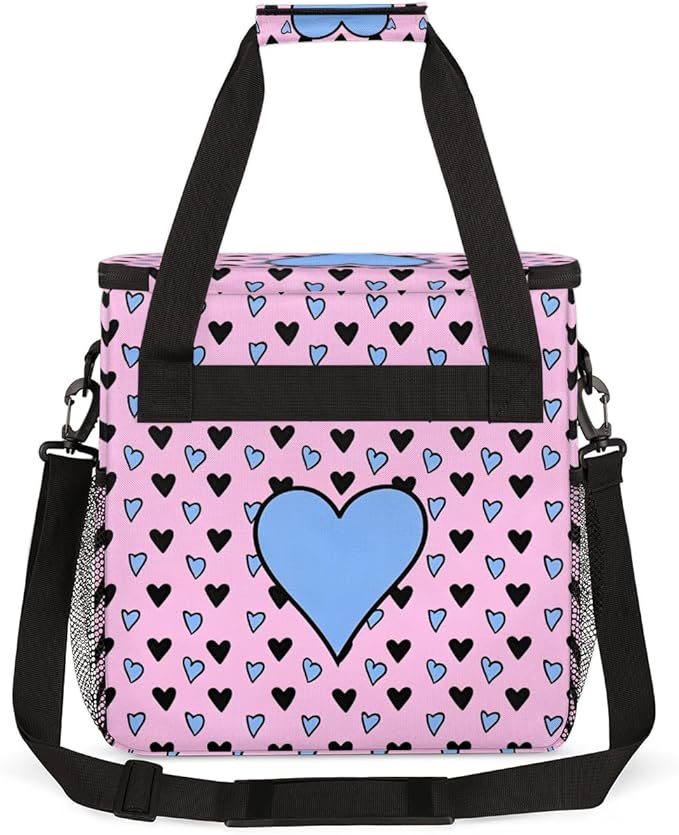 Pink &amp Blue Heart Coffee Maker Carrying Bag Portable Travel Storage Tote Bag Compatible with K-Mini or K-Mini Plus Single Serve Coffee Brewer Carrying Case with Multiple Pockets &amp Shoulder S