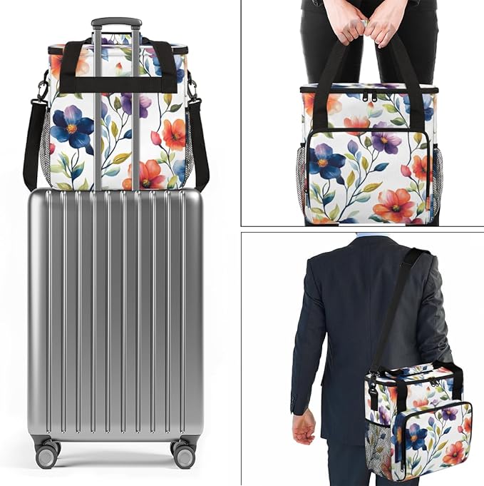 Enchanting Flowers Coffee Maker Carrying Bag Portable Travel Storage Tote Bag Compatible with K-Mini or K-Mini Plus Single Serve Coffee Brewer Carrying Case with Multiple Pockets &amp Shoulder Stra