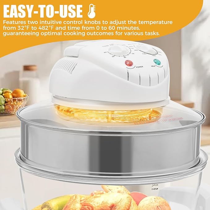 17L Convection Roaster Air Fryer Oven Glass Air Fryer Non Toxic 360° Heating Glass Instant Pot with Adjustable Temperature for One Person for Grilling Roasting Baking