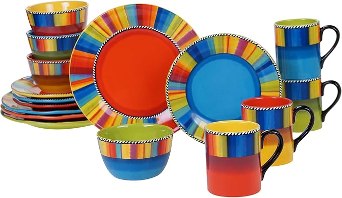Sierra 16-Piece Ceramic Dinnerware Set: Service for 4 Includes Dinner Plates Salad Plates Mugs and Ice Cream Bowls - Great for Everyday Meals Entertaining and Vibrant Table Settings