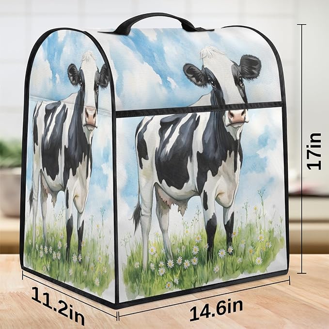 Kitchen Aid Mixer Cover Flower Animal Cow Stand Mixer Cover Compatible with 6-8 Quarts Stand Mixers Dust Covers with Zipper Pocket Foldable Washable Kitchen Aid Organizer Bag