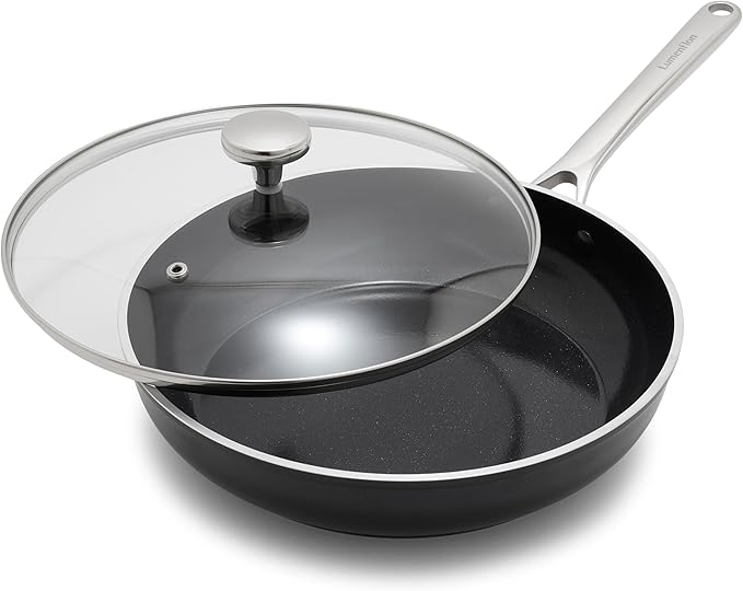 Orfeo 3QT Nonstick Saute Pan with Lid Made in Italy Diamond Ceramic PFAS-Free Cookware Induction Ready Scratch Resistant Laser-Fused Surface for Durability Dishwasher Safe Black