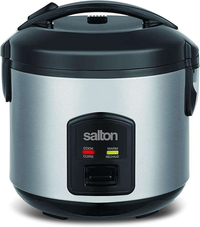 Salton 8 Cup Jar Style Automatic Rice Cooker with Food Steaming Basket Measuring Cup &amp Spatula Removable Non-Stick Cooking Bowl (RC2027)