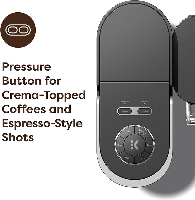 Keurig K-Crema Single Serve K-Cup Pod Coffee Maker PressureInfusion &amp MultiStream Technology Brews Crema-Topped Coffee Espresso-Style Shots Classic Coffee Tea Cocoa 72 oz Removable Reservoi