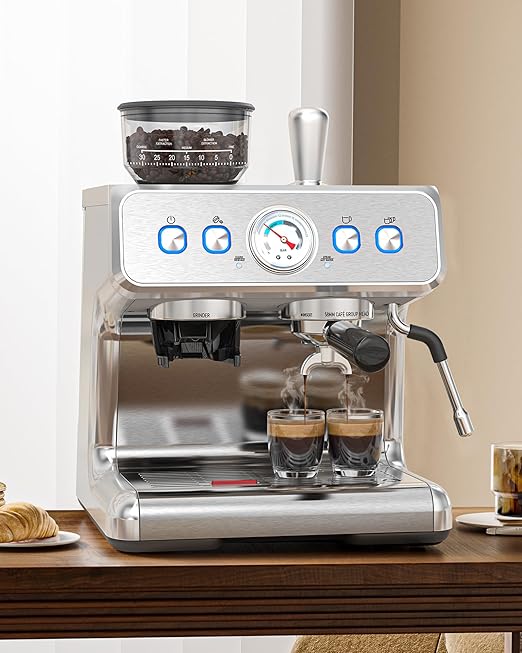 COWSAR (2025 Upgrade 15 Bar Espresso Machine with Grinder &amp Milk Frother Steam Wand Tamping Tools58mm Commercial Espresso Maker for HomeCoffee Maker with Grinder Perfect for latteCappuccino