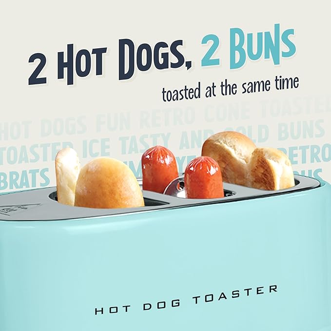 Nostalgia Pop-Up 2 Hot Dog and Bun Toaster With Mini Tongs Works with Chicken Turkey Veggie Links Sausages and Brats