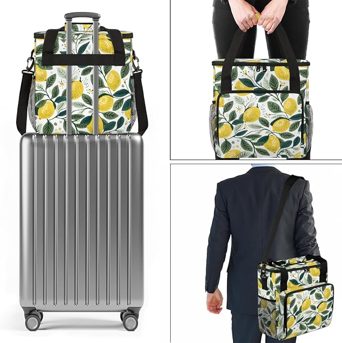 Lemon Leaf Coffee Maker Carrying Bag Portable Travel Storage Tote Bag Compatible with K-Mini or K-Mini Plus Single Serve Coffee Brewer Carrying Case with Multiple Pockets &amp Shoulder Strap