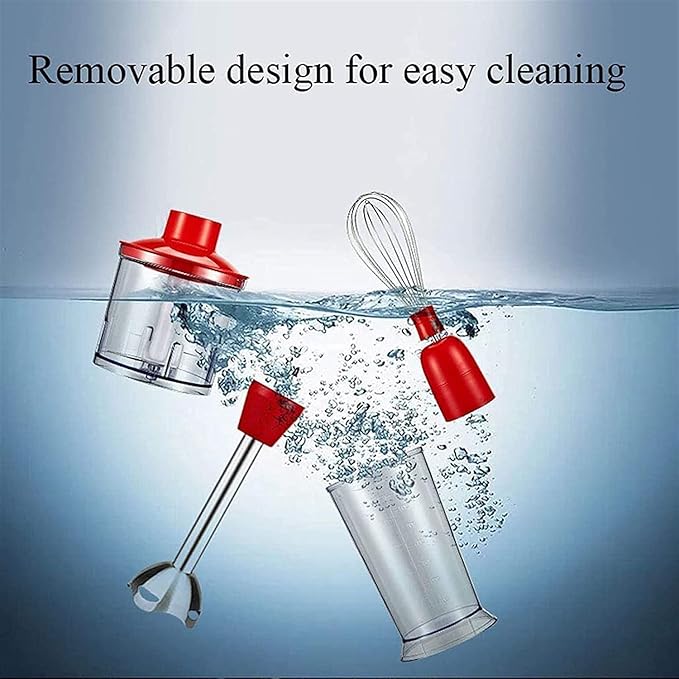 Cordless Variable Speed Hand Blender with Chopper and Whisk Attachment Red