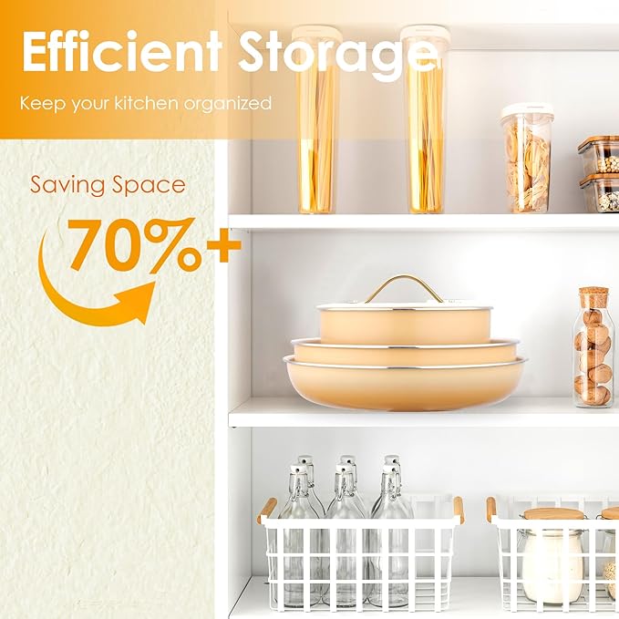 20pcs Ceramic Cookware Set Nonstick Detachable Handle Pots and Pans Set Non ToxicNo PFAS &amp PTFE &amp PFOA Dishwasher/Oven Safe RV Kitchen Set Removable Handle for Cooking Yellow