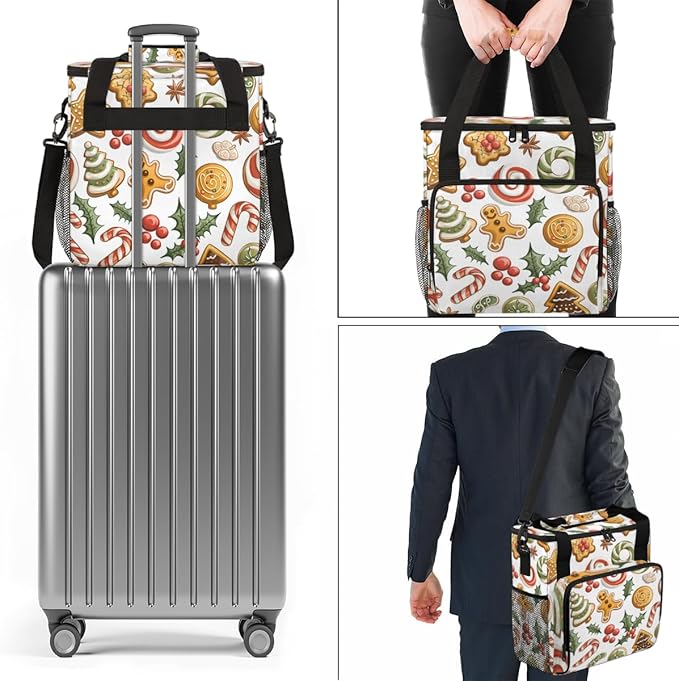 Bright Gingerbread Man Coffee Maker Carrying Bag Travel Storage Bag Compatible with K-Mini or K-Mini Plus Single Serve Coffee Brewer Carrying Case with Multiple Pockets &amp Shoulder Strap