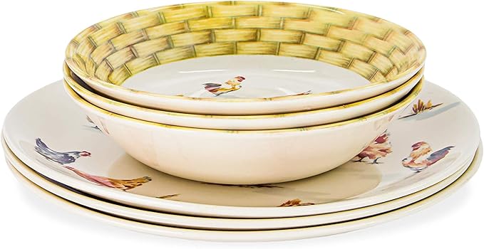 Tudor 16-Piece Premium Quality Round Porcelain Dinnerware Set Service for 4 - Country Farmyard See 10 Designs INSIDE!