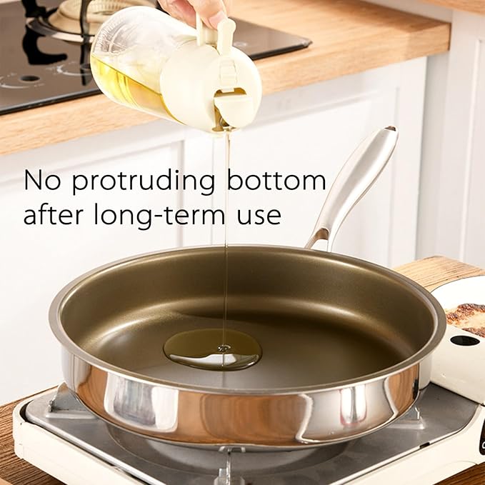 10''11''Titanium-Infused 304 Stainless Steel Frying Pan with Glass Lid – Low-Smoke Non-Stick Skillet Wear-Resistant &amp All Cooktop Compatible (10 inch)