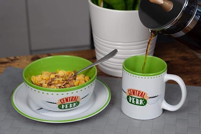 Friends Central Perk Coffee House Themed Dinnerware Dining Set | Official Friends Collectible Ceramic Display | Includes Plate Bowl And Mug | 3-Piece Set