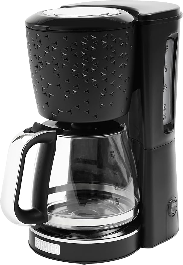 HADEN Starbeck Coffee Machine 10 Cup Automatic Drip Coffee Maker with Anti-Drip Function and Reusable Washable Water Filter Black &amp Chrome