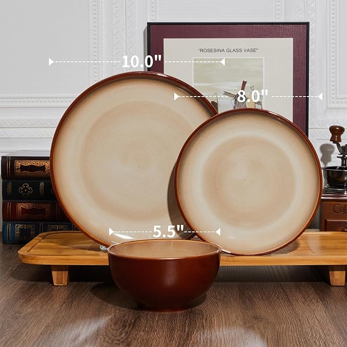 24 Piece Dinnerware Sets for 8 Modern Stoneware Plates and Bowls Sets Perfect for Family Gatherings &amp Holiday Celebrations Easy Cleaning Dish Set Stack Compactly Dinner Set Brown Yellow