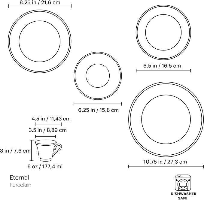 Lenox Dinnerware Set Eternal 5-Piece Place Setting 24-Karat Gold Accents Set Service for 1 Made Of Ivory Porcelain Dishwasher Safe Plates Cups And Saucers Home And Kitchen (Ivory 5 Pcs)