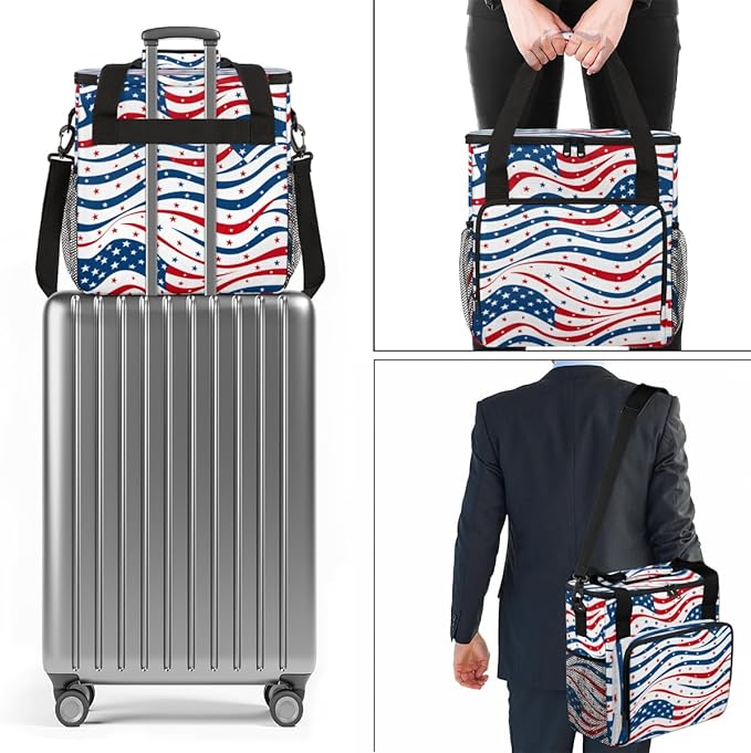 4th of JulyFlag Coffee Maker Carrying Bag Portable Travel Storage Tote Bag Compatible with K-Mini or K-Mini Plus Single Serve Coffee Brewer Carrying Case with Multiple Pockets &amp Shoulder Strap