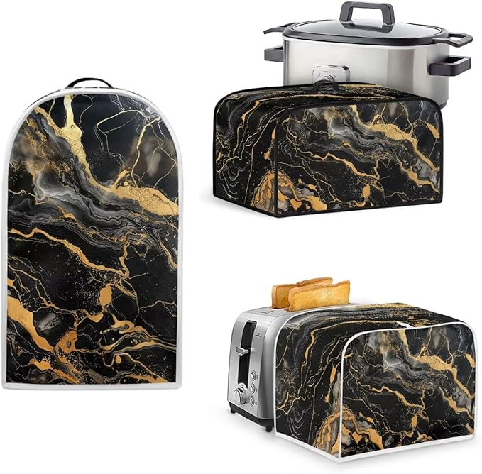 Black Marble Kitchen Appliance Cover Set - Universal Blender Slow Cooker Toaster &amp Waffle Maker Covers