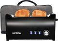 Long Slot Toaster with Cover 2 Slice 1.65'' Extra Wide Slot Stainless Steel Toasters with Reheat Defrost Cancel Functions6 Shade Settings Single Slim Bread ToasterRemovable Crumb TrayMatte Black