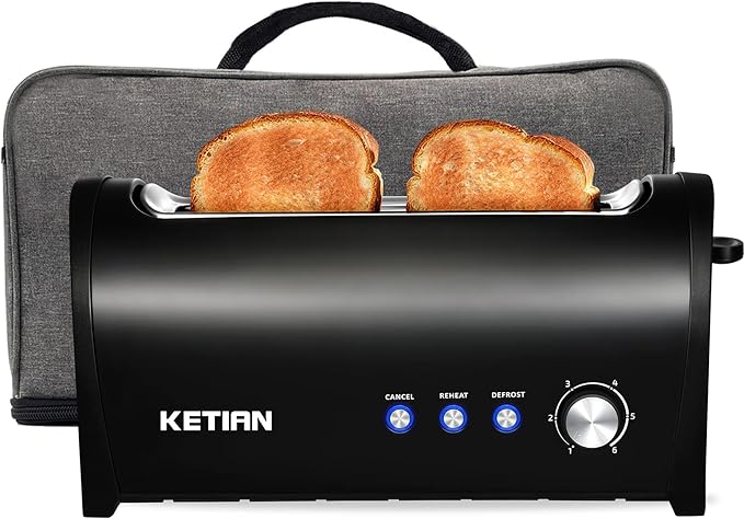 Long Slot Toaster with Cover 2 Slice 1.65'' Extra Wide Slot Stainless Steel Toasters with Reheat Defrost Cancel Functions6 Shade Settings Single Slim Bread ToasterRemovable Crumb TrayMatte Black