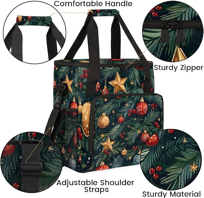 Christmas Bell Star Coffee Maker Carrying Bag Portable Travel Storage Tote Bag Compatible with K-Mini or K-Mini Plus Single Serve Coffee Brewer Carrying Case with Multiple Pockets &amp Shoulder Str