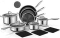 Yoehka 14-Piece Hybrid Stainless Steel Cookware Set Non-Stick Pots and Pans Set with 3 Silicone Trivets | Induction Compatible Frying Pans Saucepans Saute Pan &amp Stock Pot | Oven Dishwasher Safe