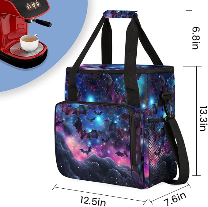 Magical Bat Coffee Maker Carrying Bag Glitter Bat Travel Storage Bag Compatible with K-Mini or K-Mini Plus Single Serve Coffee Brewer Carrying Case with Multiple Pockets &amp Shoulder Strap