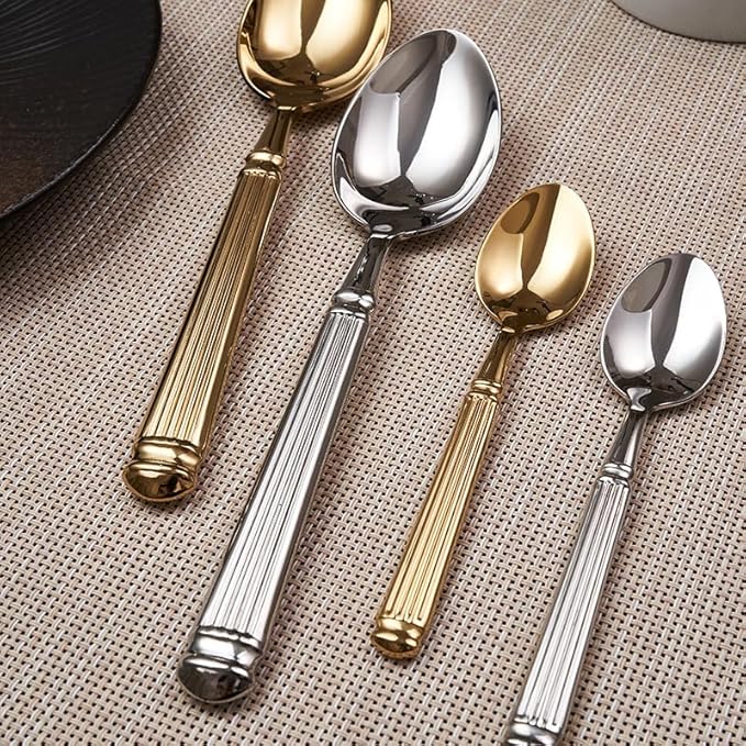 Gold Silverware Set for 6 Flatware Set 24 Pieces Luxury Tableware Set Roman Column Handle Knives and Forks spoons 18/10 Stainless Steel Cutlery Utensil Sets for Home Restaurant Dishwasher Safe