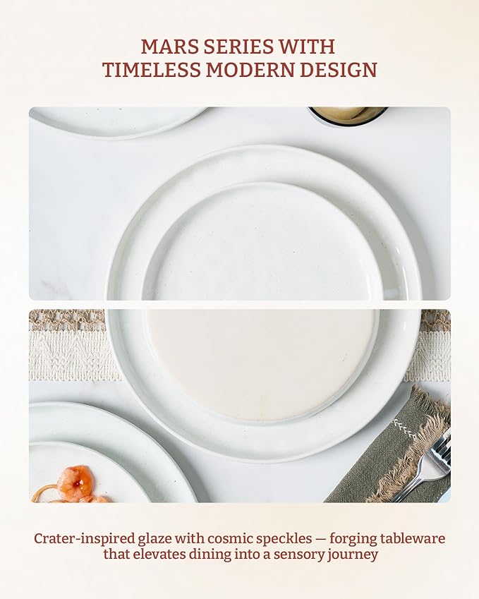 Famiware Mars Plates and Bowls Set 18 Pieces Dinnerware Sets Dishes Set for 6 White