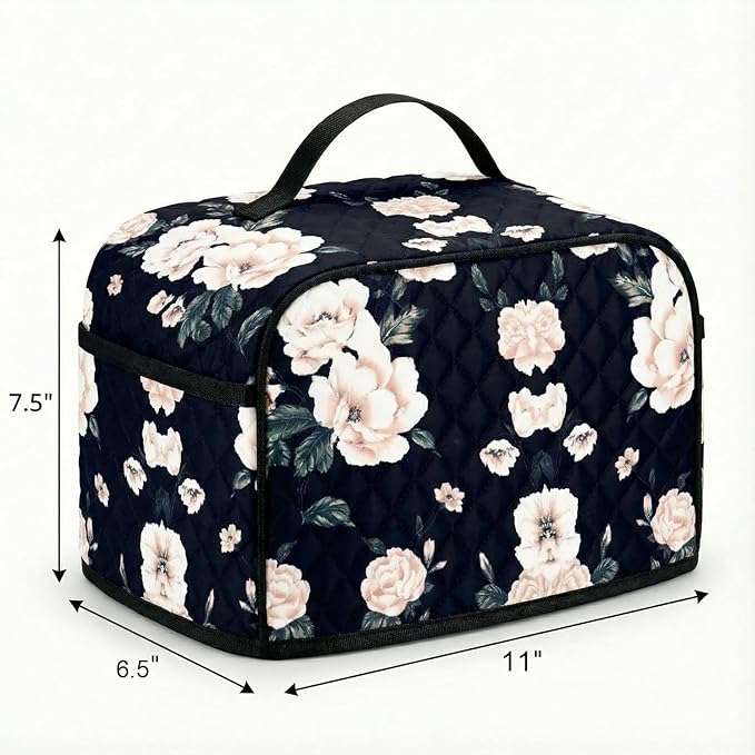 Deosk Toaster Cover 2 Slice With 2 Pockets &amp Thickened Sponge Oxford Toaster Covers For 2 Slice Wide Slot and Kitchen Use 11 x 6.5 x 7.5 (MediumBlack Flower）