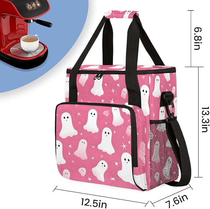 Halloween Ghosts Coffee Maker Carrying Bag Mystical Ghosts Travel Storage Bag Compatible with K-Mini or K-Mini Plus Single Serve Coffee Brewer Carrying Case with Multiple Pockets &amp Shoulder Stra
