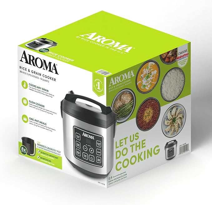 20-Cup Digital Rice &amp Grain Cooker Multi-Cooker 8X Bonded Granite Coating Silver (Renewed)