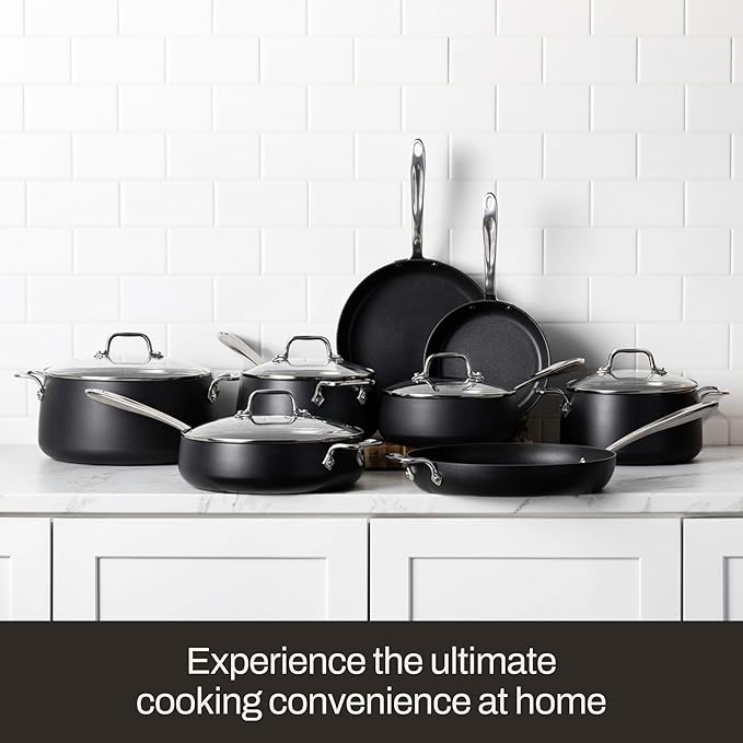 All-Clad HA1 Expert Hard Anodized Nonstick Cookware Set (13 Piece) Pots Frying Pans Dishwasher-Safe Oven-Safe Up to 500°F Compatible with All Stovetops (Gas Electric &amp Induction) - Black
