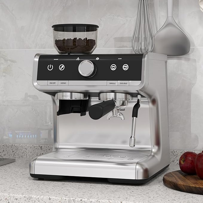 Espresso Coffee Maker with Milk Frother Brushed Stainless Steel Espresso Machine with Grinder and Espresso Machine for Home Barista Cuppuccino Machine Use