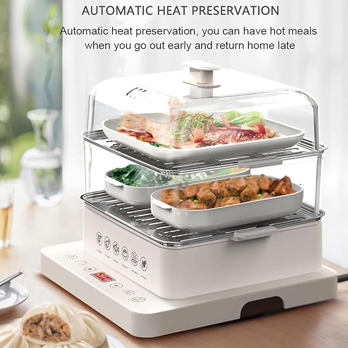 Multifunctional Food Steamer with 500 Sheets Baking Paper | Electric Warming Heater with 3 Tier Stackable Tray (40l) | Steamer Cookware Rice Cooker For Preparing 800w