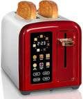SEEDEEM Toaster 2 Slice Full Touch Control Stainless Toaster LCD Display 50% Faster Heating Speed 6 Bread Type 7 Shade Setting 1.5''Wide Slots Removable Crumb Tray 1350W Dark Cherry