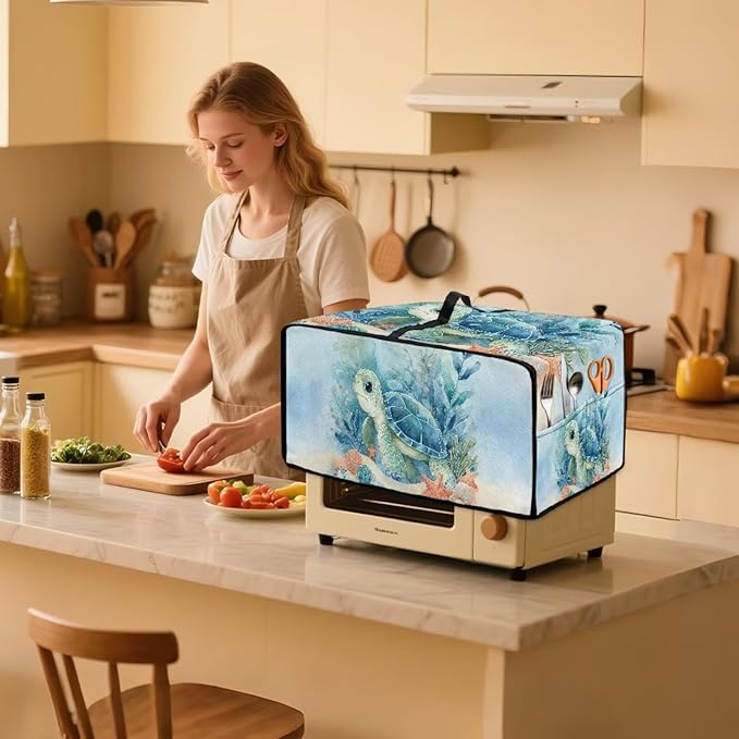 Toaster Cover Sea Turtle Starfish Printed Bread Maker Machine Covers Heavy Duty Microwave Toaster Oven Dust Cover for Kitchen Counter Kitchen Small Appliance Cover S