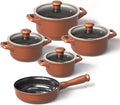 Real Ceramic Non Scratchable Non Toxic Cookware Set - Oven Safe Up to 1200F Stovetop Agnostic Dishwasher Safe Longlasting and Lightweight - PFAS PTFE PFOA PFOS - Shiny Caramel