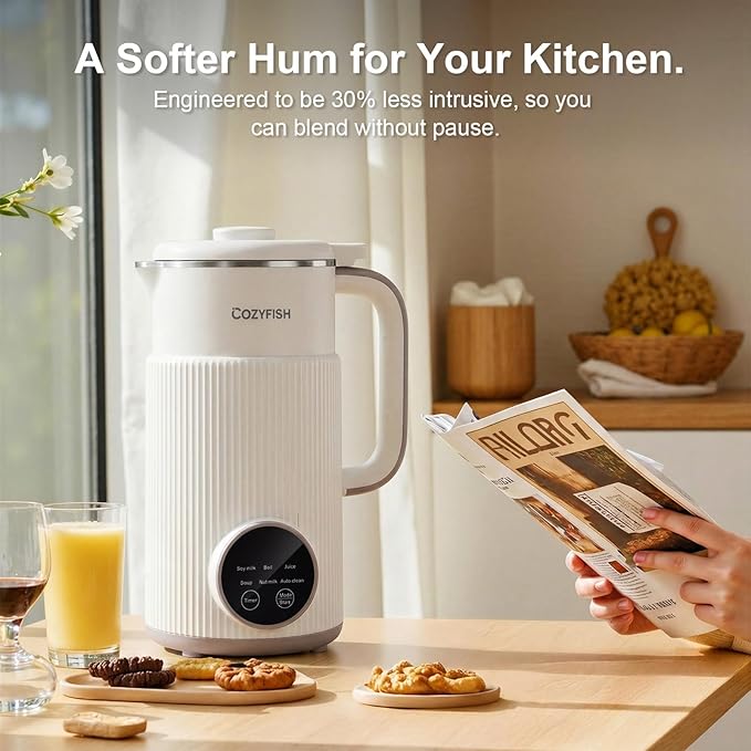 Cozyfish 35oz Nut Milk Maker Multi-Functional Automatic Soy &amp Almond Milk Machine with 12-Blade Stainless Steel for Oat Soup Juice &amp Plant-Based Beverages Timer Auto Clean Keep Warm Boi