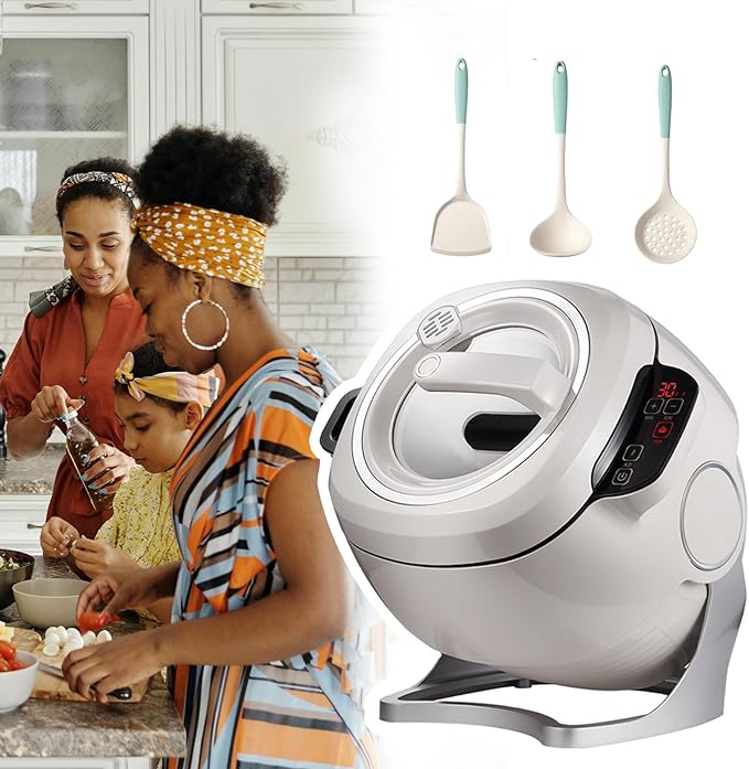Automatic Kitchen Fried Rice Machine Drum Cooking Machine 360° Automatic Rotation Automatic Cooking Pot Fried Rice Machine For Stir FryingStewingCooking - With 3 Cooking Utensils