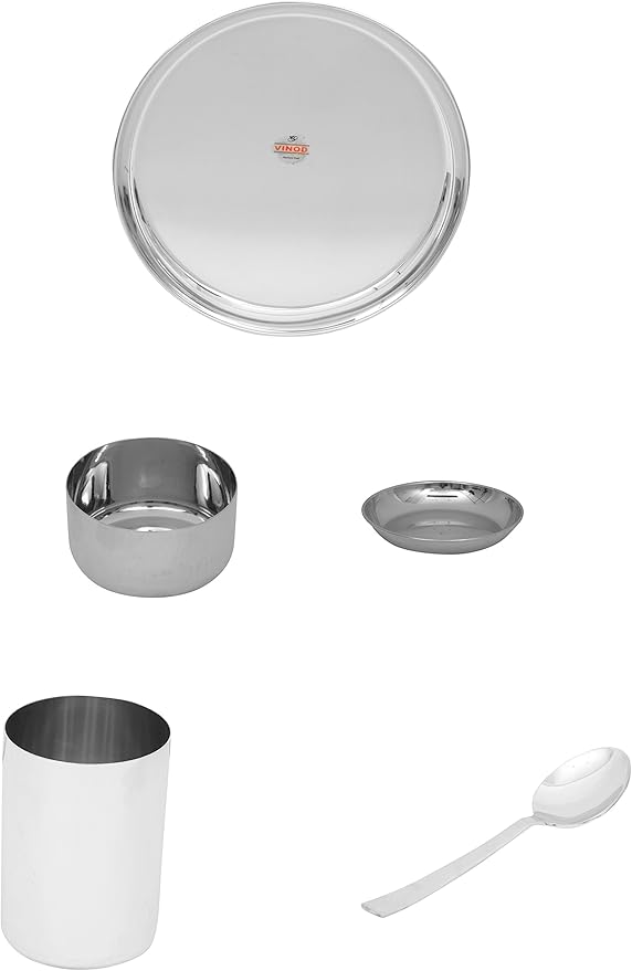 Vinod Stainless Steel Dinner Set 5-Piece Service for 1 Silver V.Thali Set ( Khum 1) 13