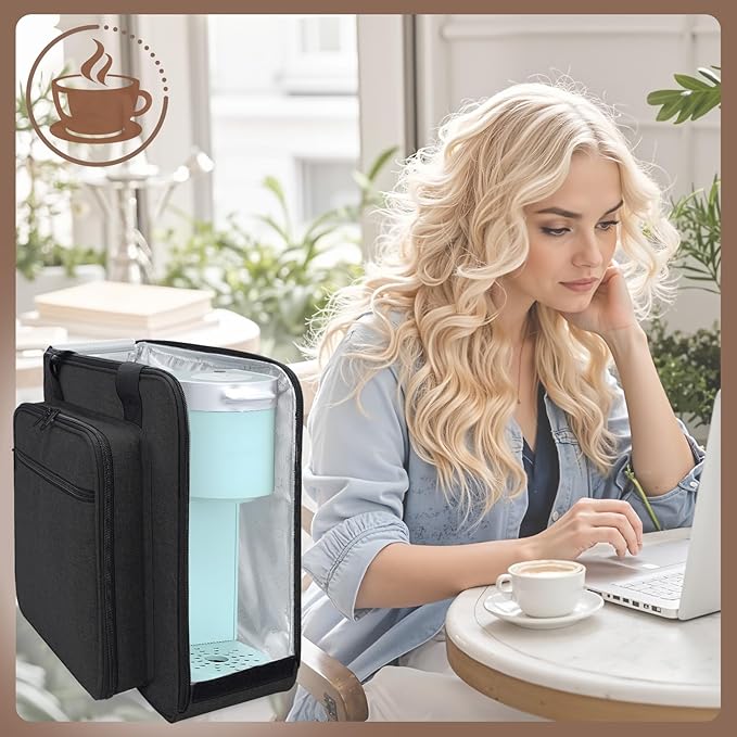 Portable Carrying Coffee Maker Travel Bag Match for Keurig K-Mini/K-Mini Plus/K-Express Single Serve Coffee Machine Travel Bag with Padded Shoulder Straps Includes Multiple Storage Bags Black