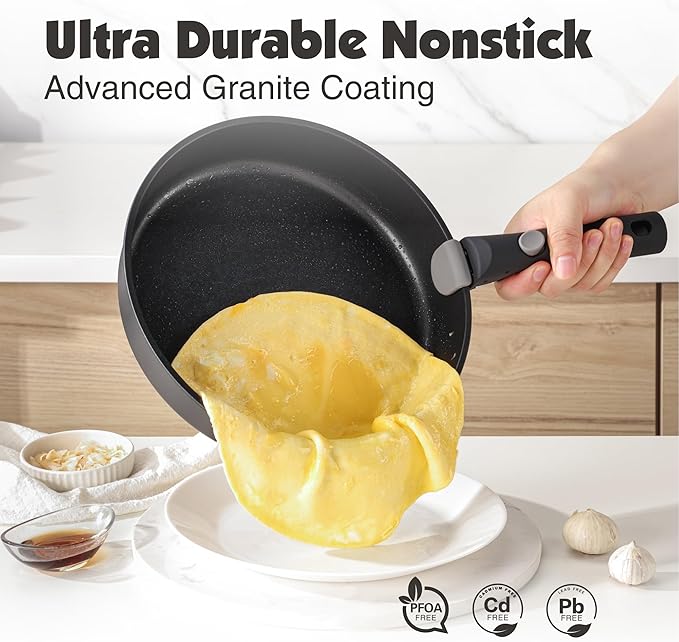 SENSARTE 24 Piece Pots and Pans Set Nonstick Detachable Handle Cookware Induction Kitchen Cookware Set with Removable Handle Healthy Non Stick for RV Dishwasher＆Oven Safe (Black)