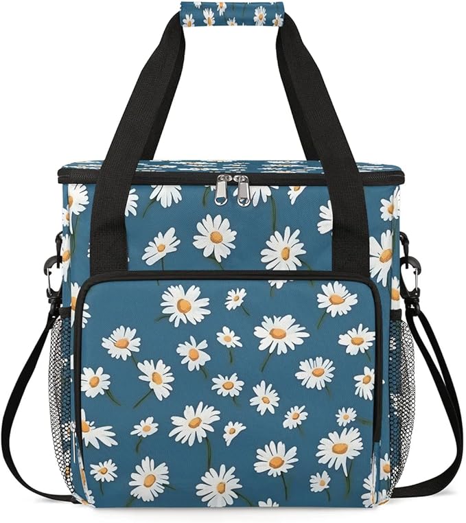 Daisy Printed Floral Coffee Maker Travel Bag for K-Mini or K-Mini Plus Single Serve Coffee Brewer Portable Storage Tote Case for Tarvel