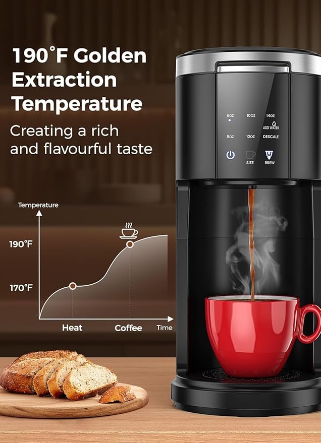 Single Serve Coffee Maker 2 in 1 Kcup Pod &amp Ground Coffee Brewer 40 Oz Removable Water Tank 5 Brew Sizes 6-14 Oz Self-cleaning Fast Heating Coffee Machine for Home Office