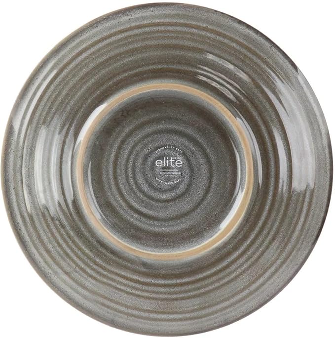 12 Piece Earthenware Dinnerware Set – Reactive Glaze Plates and Bowls with Raw Textured Base Round Ceramic Design Microwave &amp Dishwasher Safe Service for 4 (Gray)