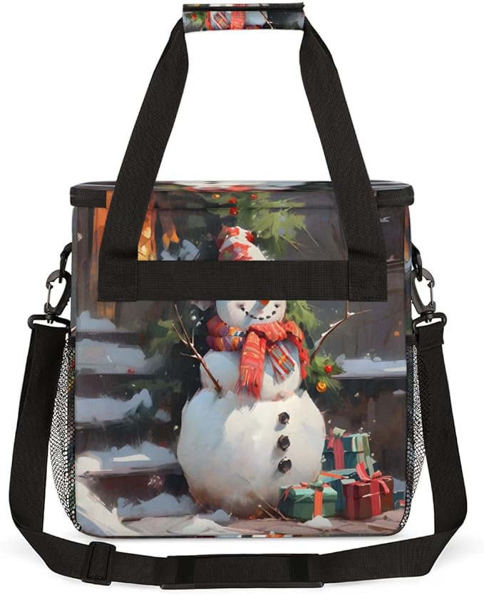 Xmas Snowman Coffee Maker Carrying Bag Glowing Snowman Travel Storage Bag Compatible with K-Mini or K-Mini Plus Single Serve Coffee Brewer Carrying Case with Multiple Pockets &amp Shoulder Strap