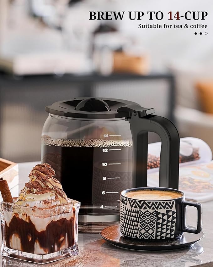 Kismile Coffee Maker 14-Cup Programmable Drip Coffee Makers Machines with Timer Keep Hot Plate &amp Reusable Filter Self-Cleaning Auto Pause Stainless Steel