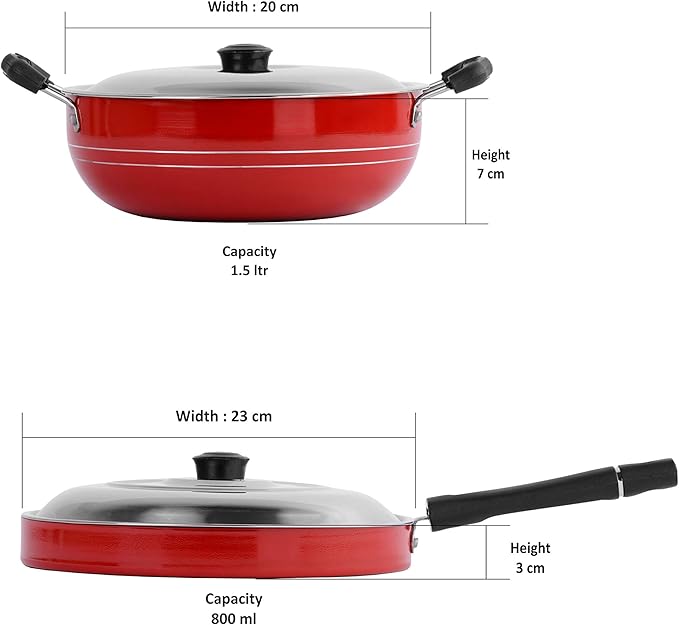 Sumeet 2.6mm Thick Non-Stick Sangria Cookware set (Kadhai With Lid – 1.5Ltr capacity- 20cm Dia + Pizza Pan – 23cm Dia)